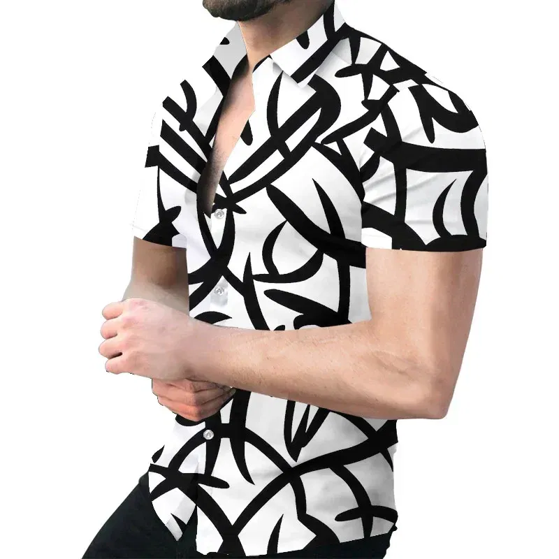 Color: black, Size: L - 3D Men's Striped Printed Short Sleeve Shirt, Fashionable And Casual Loose Shirt, 2023 New Style.