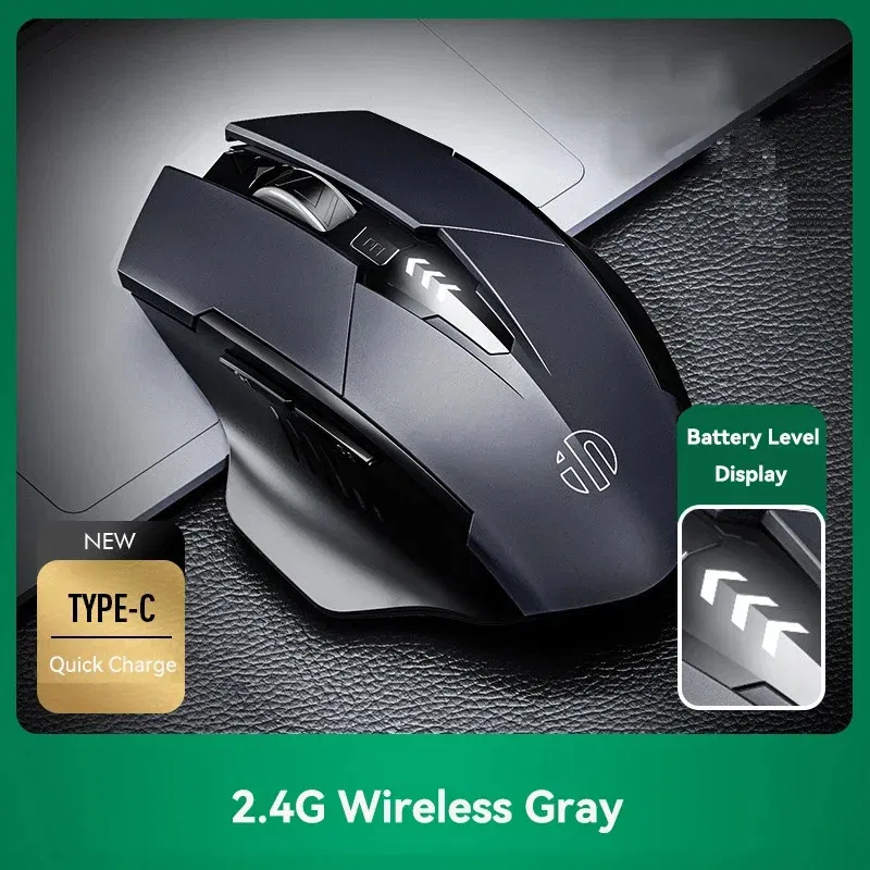 Color: green - Inphic Rechargeable Wireless Mouse Ergonomic Bluetooth 5.0 2.4G Mice Office Mute Mouse For MacBook Tablet Laptops Computer PC