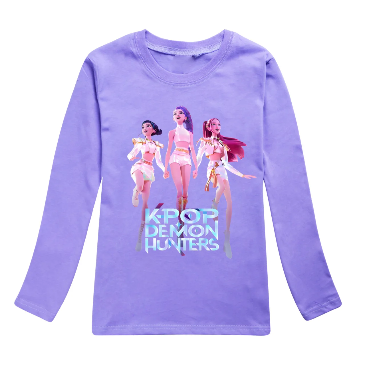 Color: Gold, Kid Size: 8 - KPop Demon Hunters Huntrix Tshirt Kids Clothes Teenage Boys O-Neck Cartoon Casual T-shirts Girls Long Sleeve Tops Child Clothing