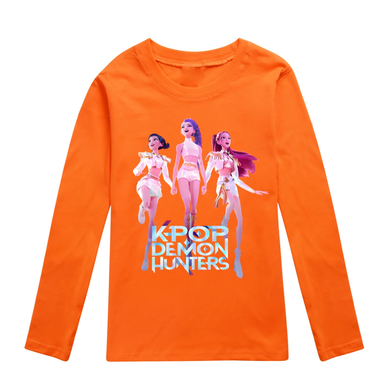 Color: Gold, Kid Size: 8 - KPop Demon Hunters Huntrix Tshirt Kids Clothes Teenage Boys O-Neck Cartoon Casual T-shirts Girls Long Sleeve Tops Child Clothing