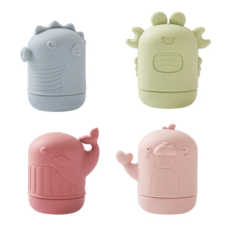 Color: WHITE - Baby Bath Toys Animal Silicone Cartoon Astronauts Play With Water Toys Baby Silicone Sprinkler Bathtub Toy No BPA Swim Bathroom