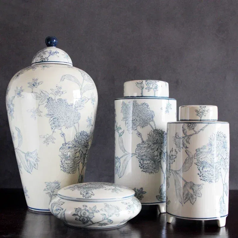 Color: Brown - Jingdezhen-Antique Ceramics Vases Blue and White Porcelain Ornaments Flower Arrangement, Zen Style, Modern, Handmade Production