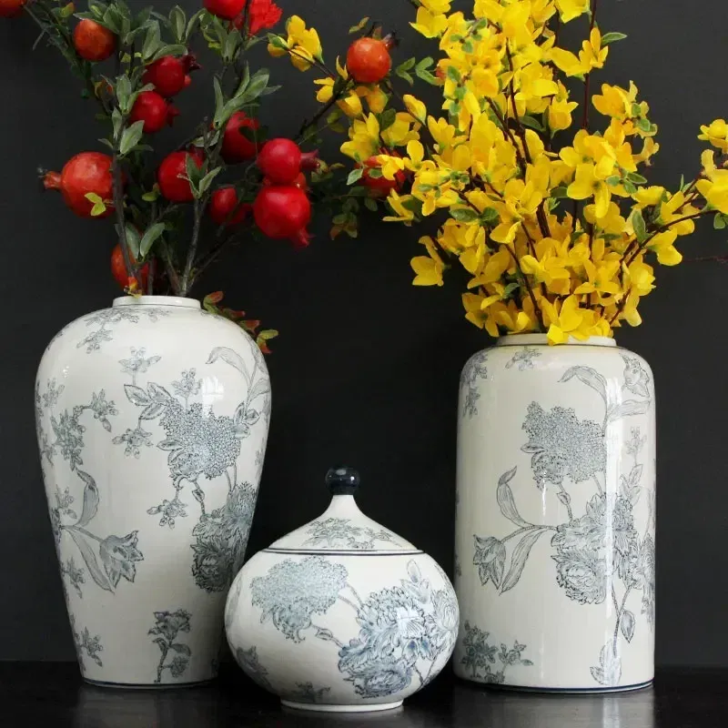 Color: Brown - Jingdezhen-Antique Ceramics Vases Blue and White Porcelain Ornaments Flower Arrangement, Zen Style, Modern, Handmade Production