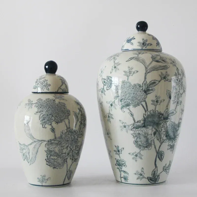 Color: Brown - Jingdezhen-Antique Ceramics Vases Blue and White Porcelain Ornaments Flower Arrangement, Zen Style, Modern, Handmade Production