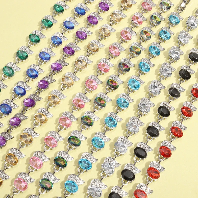 Metal Color: PURPLE - Fashion Exquisite Color Crystal Inlaid Ladies Charm Bracelet Engagement Wedding Jewelry