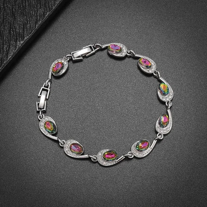 Metal Color: PURPLE - Fashion Exquisite Color Crystal Inlaid Ladies Charm Bracelet Engagement Wedding Jewelry