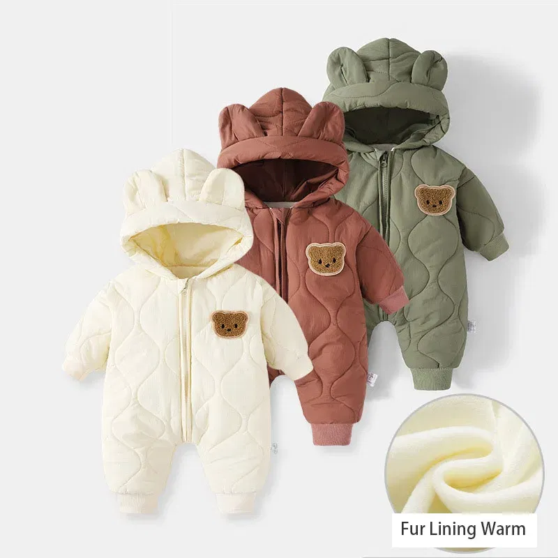 Color: Beige, Ships From: CHINA, Kid Size: 6M - ?»? Winter Baby Outwear Clothing Fur Lining Warm Toddler Girl's Boy's Rompers Cartoon Bear Infant Jumpsuit