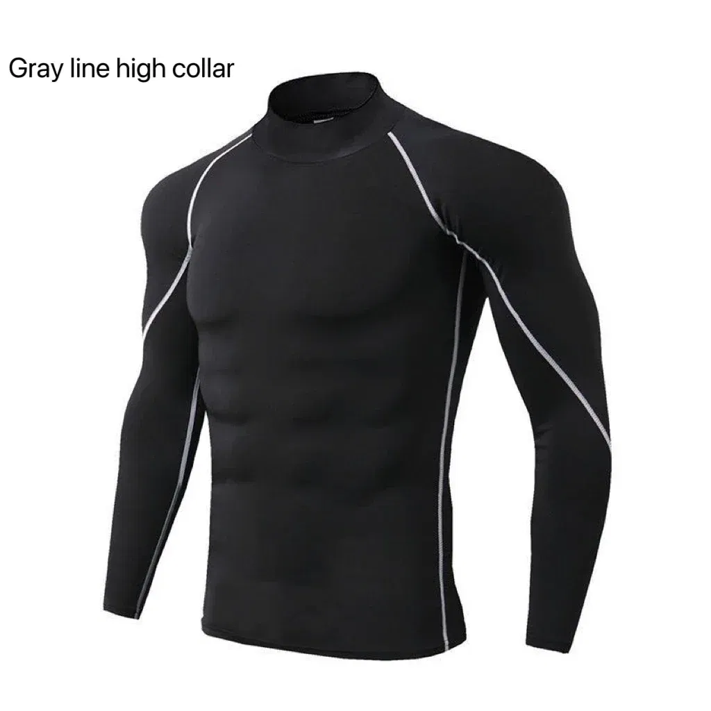Color: black, Size: L - Men's Quick Dry Running T-shirt Workout Compression Shirt Turtleneck Long Sleeve Rash Guard Gym Base Layer Athletic Undershirt