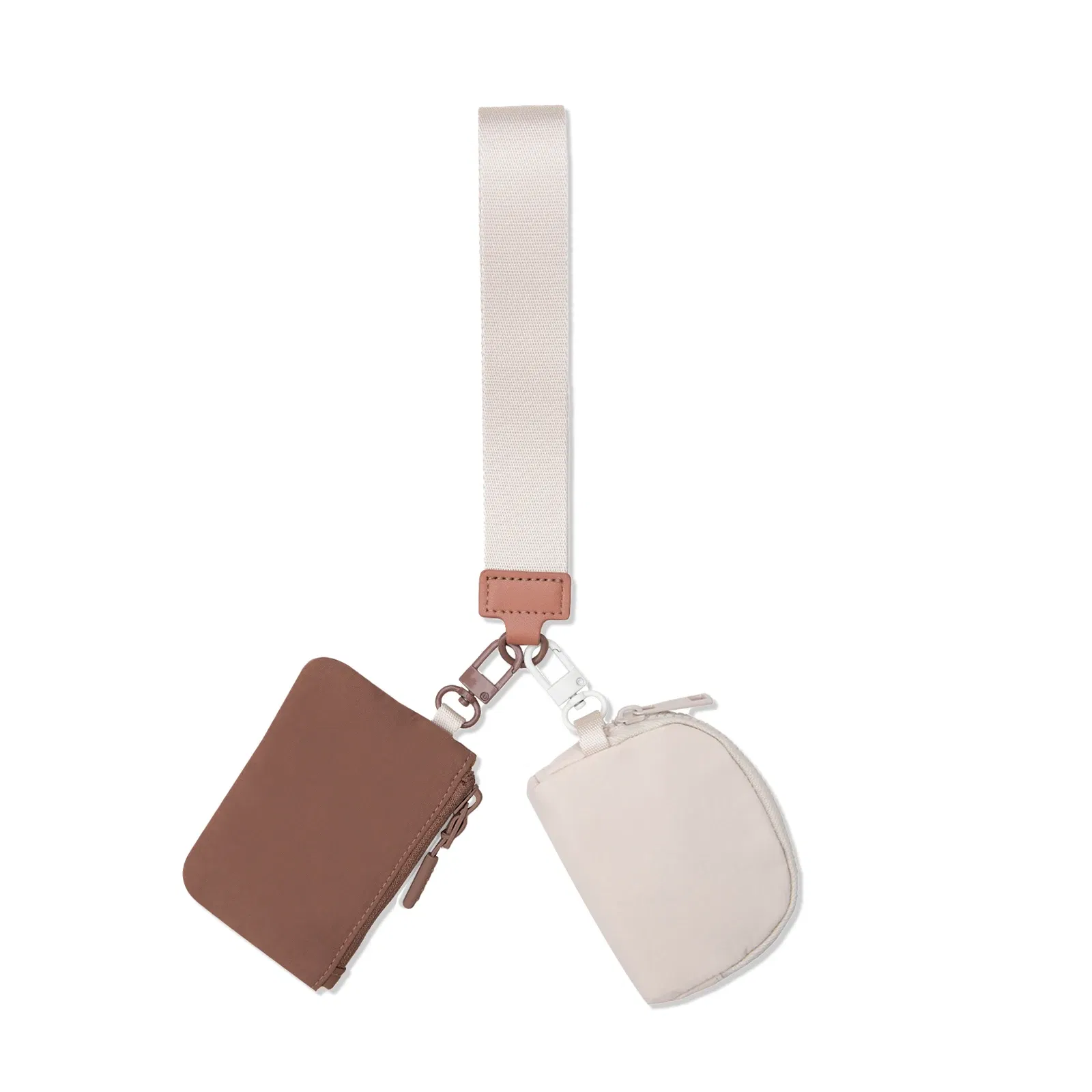 Color: Brown - Mini Dual Coin Pouch Solid Color Wristlet Keychain Wallet Change Pocket Handbag lulu Coin Purse Women Portable Key Card Holder