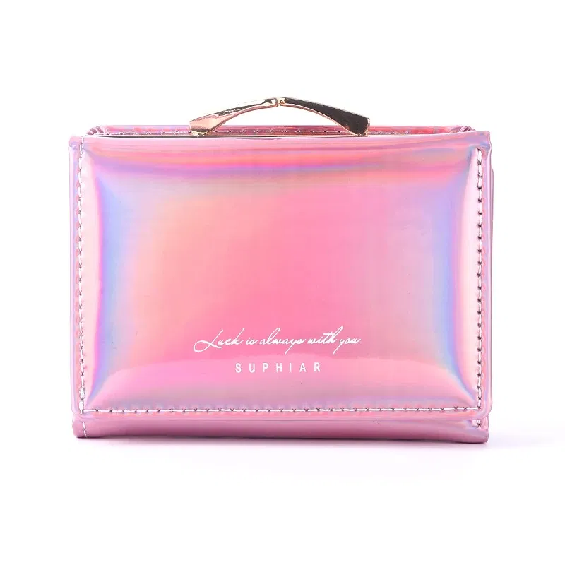 Color: Pink - Women'sWallets Fashion Rainbow Credit Card Holder Purses with Coin Pocket for Women Portable Short PU Leather Cute Wallet