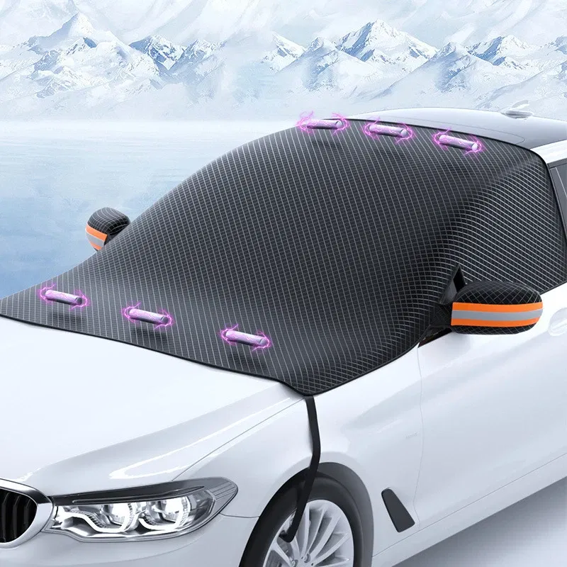 Color Name: WHITE - Magnetic Car Snow Cover Car Front Windscreen Cover Exterior Sunshade Snow Protection Snow Shield Half-Cover Windshield Cover