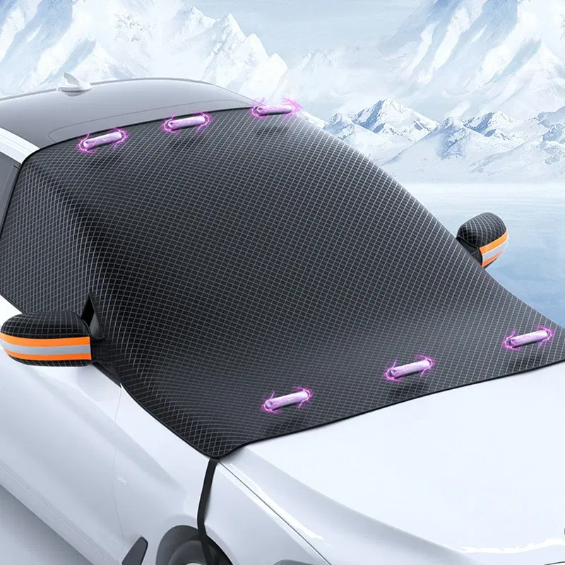 Color Name: WHITE - Magnetic Car Snow Cover Car Front Windscreen Cover Exterior Sunshade Snow Protection Snow Shield Half-Cover Windshield Cover