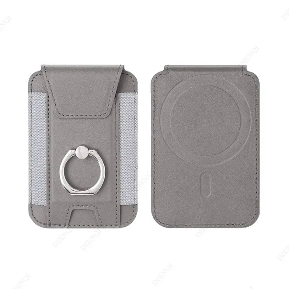 Color: GRAY, Material: Artificial Leather - Magnetic Phone Case Slim Wallet Pu Leather Ring Phone Stand Men Women Magnet Credit Card Holder for Iphone 12 13 14 15 16 Pro