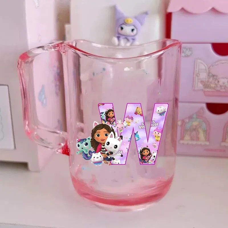 Color: DARK GRAY, Size: Other - Gabby Dollhouse Letter A-Z Print Water Cup ABS Tooth Brushing Cups Anime Kawaii Cat Kids Toothglass Cups Kids Birthday Gift