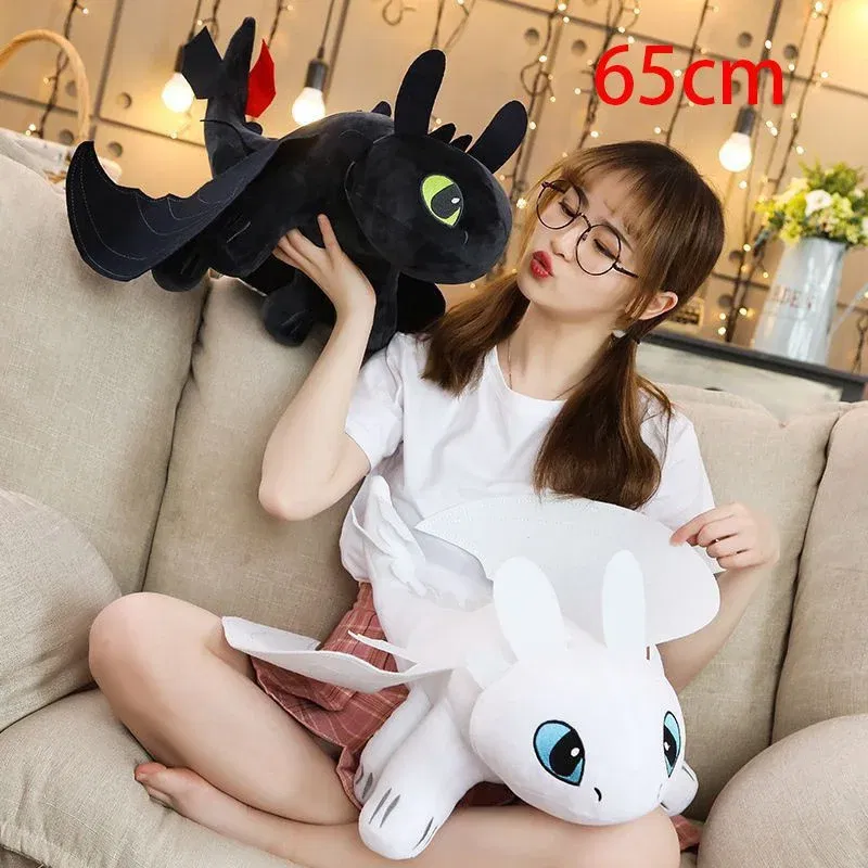 Color: WHITE, Height: 31cm-50cm - 20-65cm Plushies Dragon Toys Kawaii White Black Dinosaurs Animal Stuffed Plush Toys In Stock Plush Kid Birthday Gifts for Kids