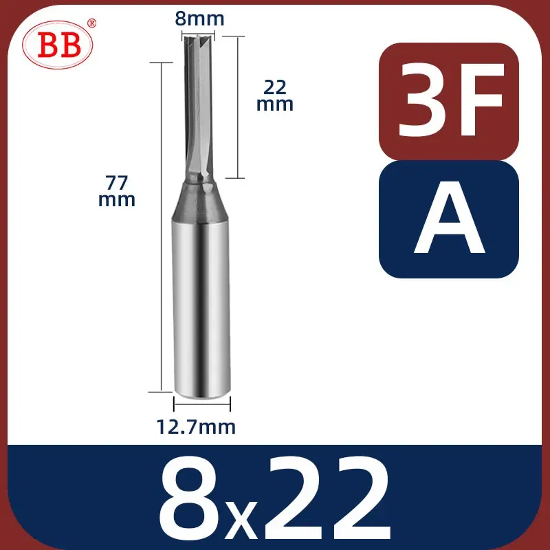 Cutting Edge Length: 8mm, Dimensions: 3.175*1*3 - BB Straight Slot Milling Cutter CNC Wood Engraving Machine Mill Rough Shape TCT Coated Edge D 6mm 8mm 2T 3T 4F Shank 1/2 12.7mm