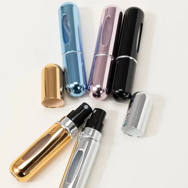 Color: light green - Portable Mini Travel High-end Perfume Bottle Base Refill Bottle Straight Charging Small Sample Perfume Aluminum Material