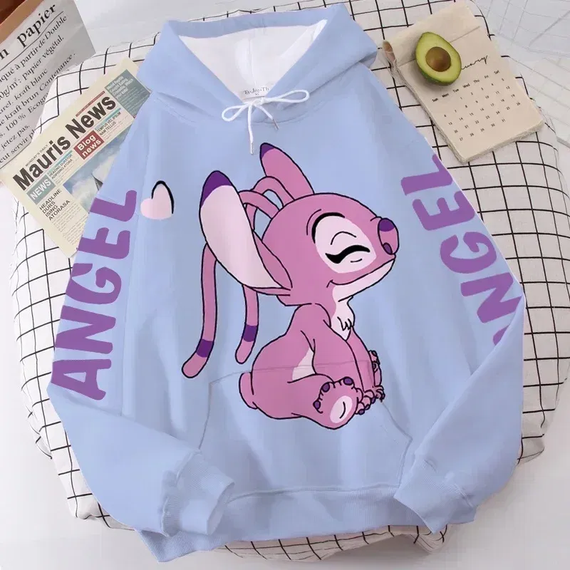 Color: Ivory, Size: 5T - Disney Hoodie Fashion Stitch Angel Monster Letter Cartoon Sweatshirt Pullover Cute Harajuku Unisex Women's Pocket Top