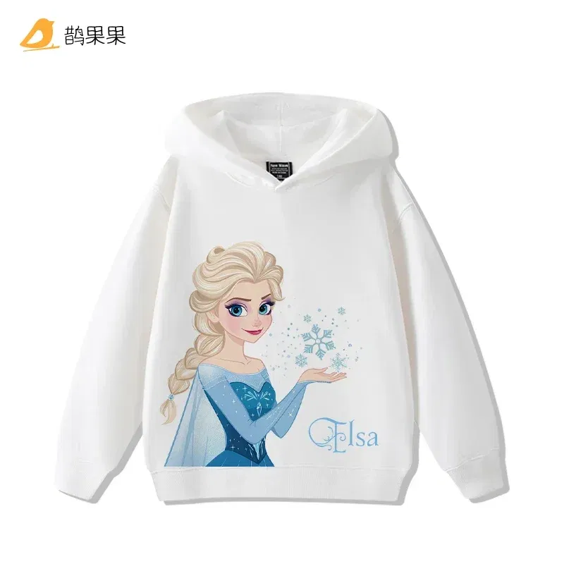 Color: Orange, Kid Size: 4 - Queen Elsa Surrounding Girls Autumn and Winter Hooded Sweatshirt Children Girl Children's Tops Cute Long-sleeved Coat