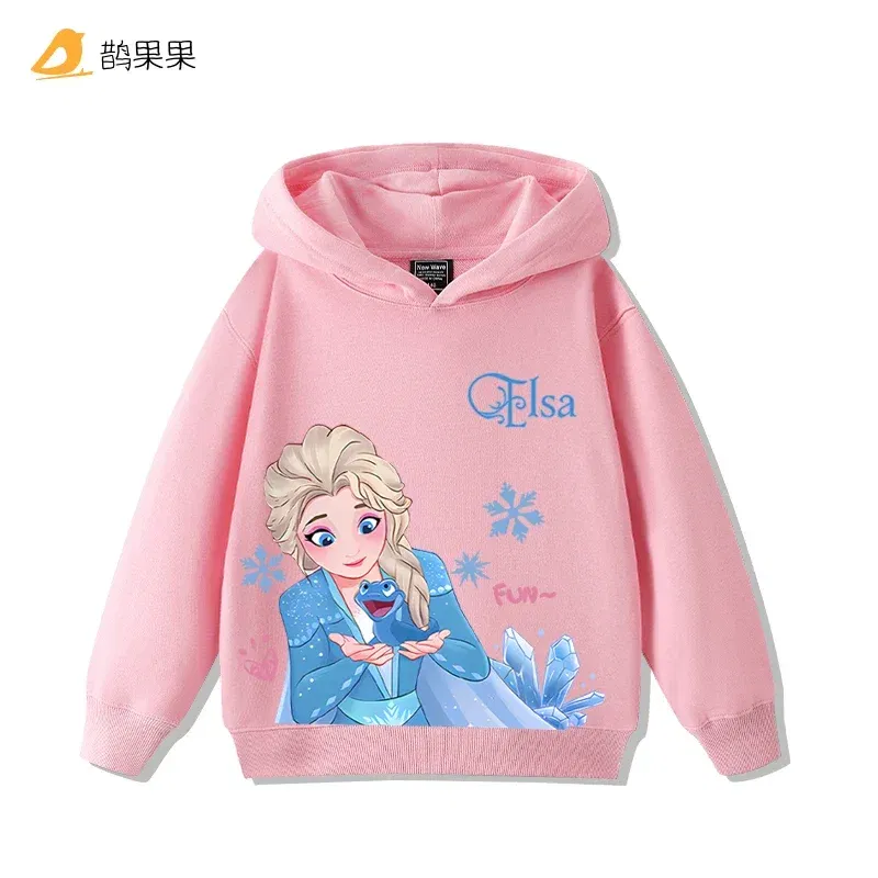 Color: Orange, Kid Size: 4 - Queen Elsa Surrounding Girls Autumn and Winter Hooded Sweatshirt Children Girl Children's Tops Cute Long-sleeved Coat