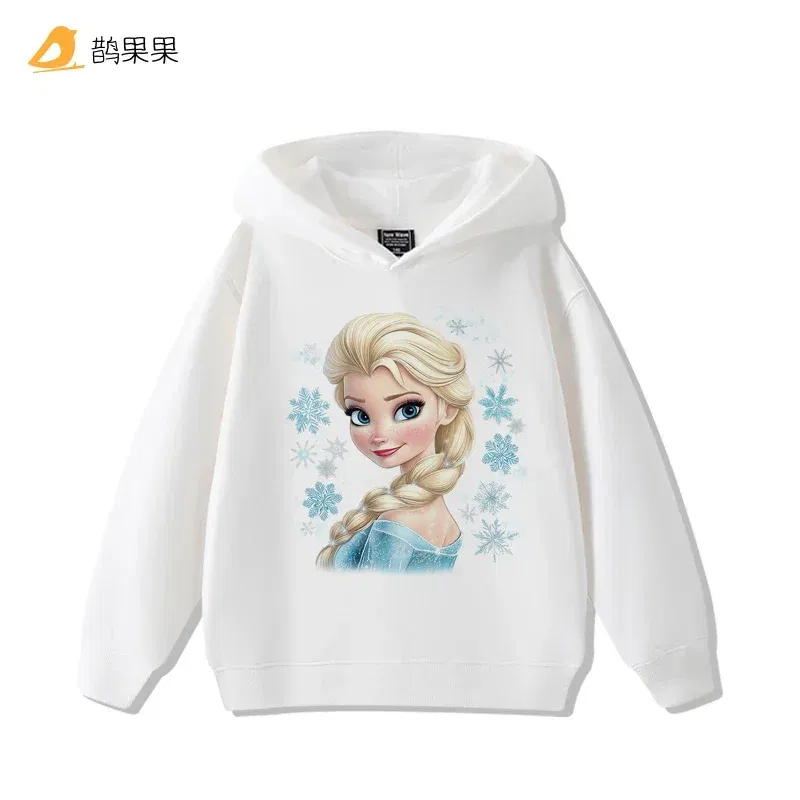 Color: Orange, Kid Size: 4 - Queen Elsa Surrounding Girls Autumn and Winter Hooded Sweatshirt Children Girl Children's Tops Cute Long-sleeved Coat
