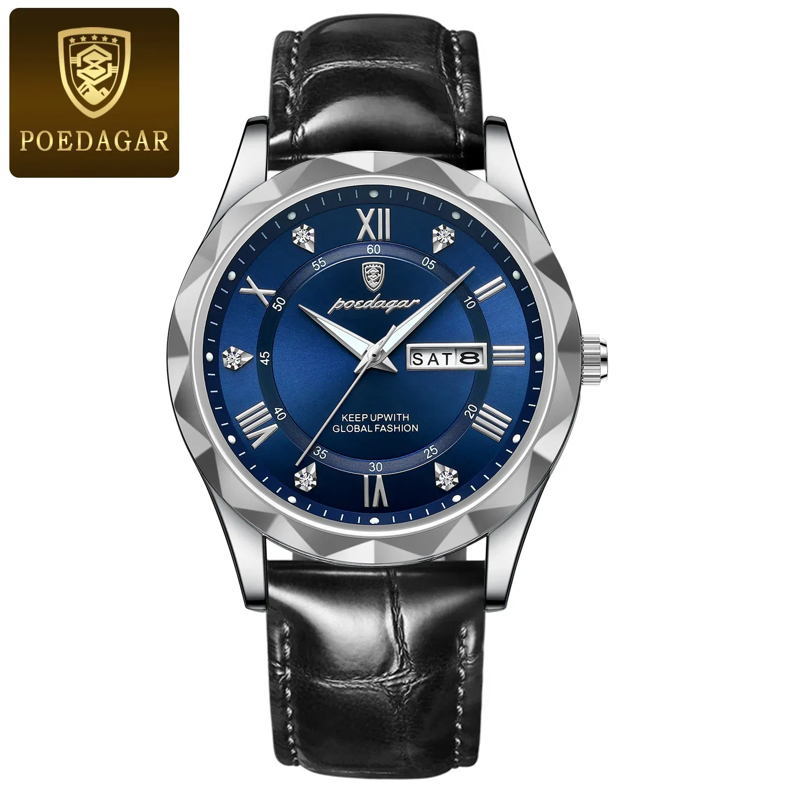 Color: Brown - POEDAGAR Luxury Business Man Wristwatch Waterproof Luminous Date Week Men Watch For Men Quartz Clock Leather Men's Watches reloj
