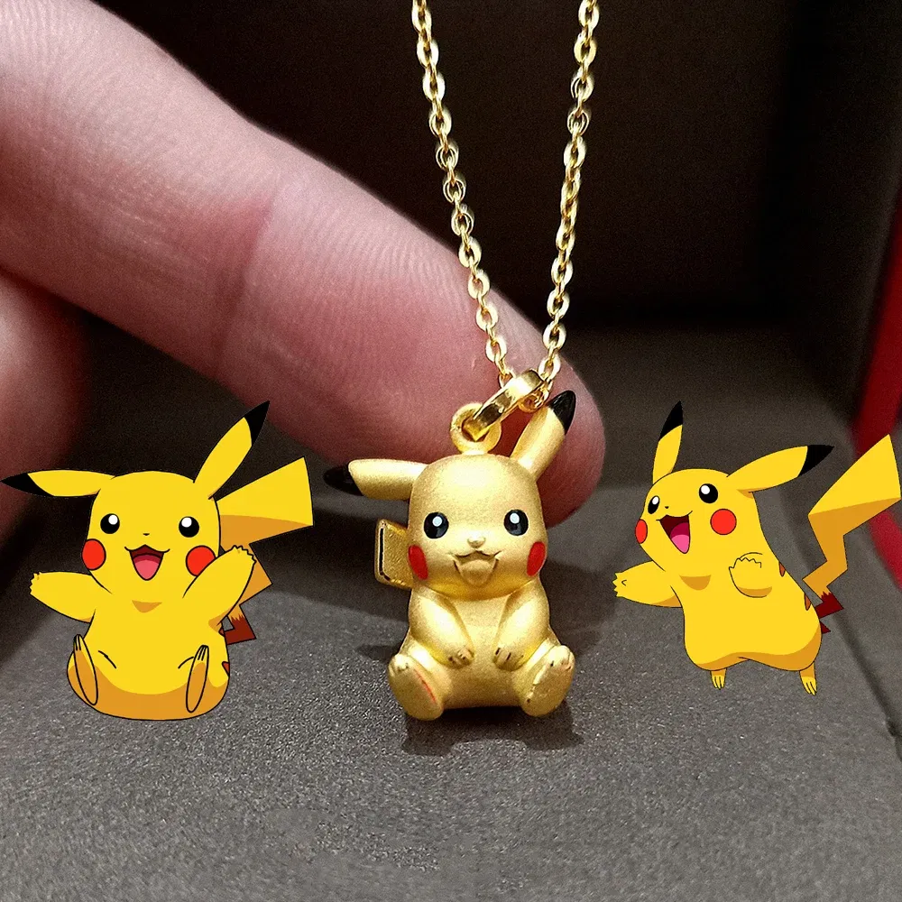 Cartoon Anime Pokemon Metal Necklace Kawaii Gold Colour Pikachu Charms Pendant Necklace for Fans Jewelry Accessories Gifts
