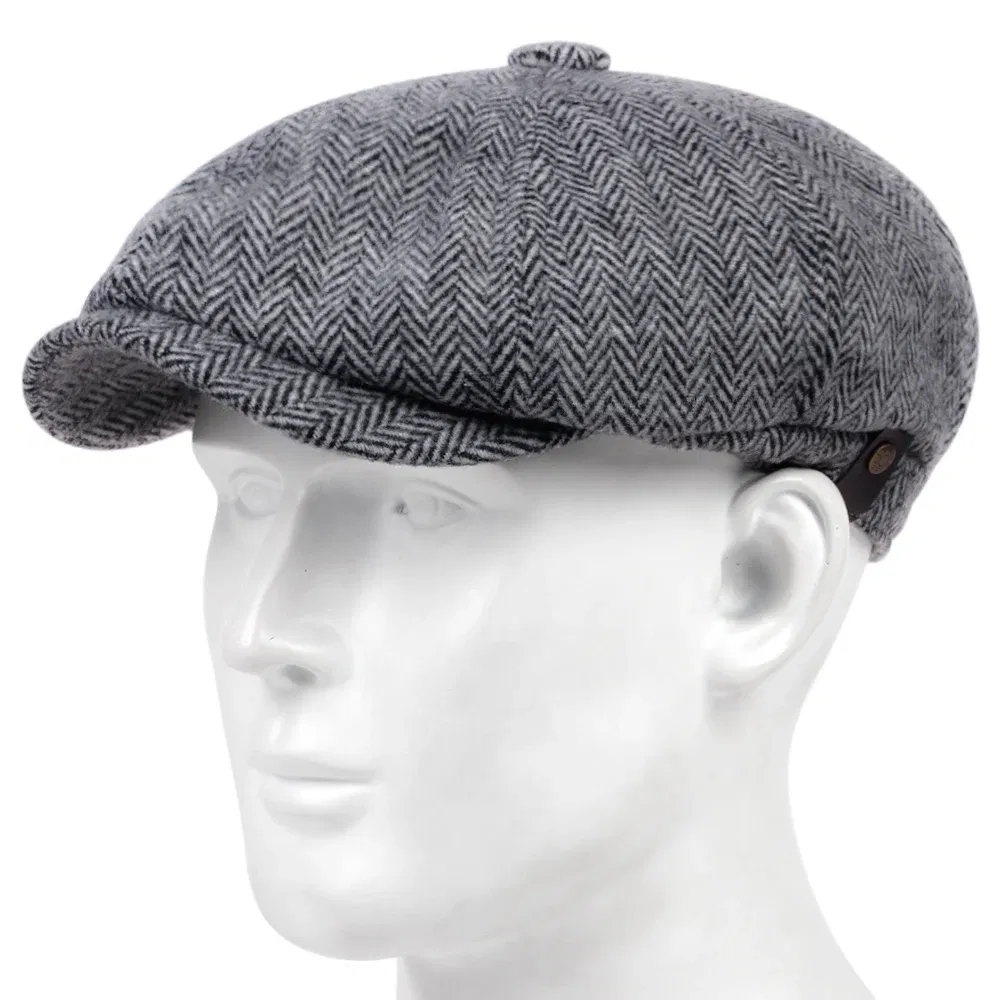 Color: GRAY, Hat Size: One Size - Fashion Wool Newsboy Caps Men Herringbone Flat Caps Women Coffee British Gatsby Caps Autumn Winter warm Woolen Hats gorras
