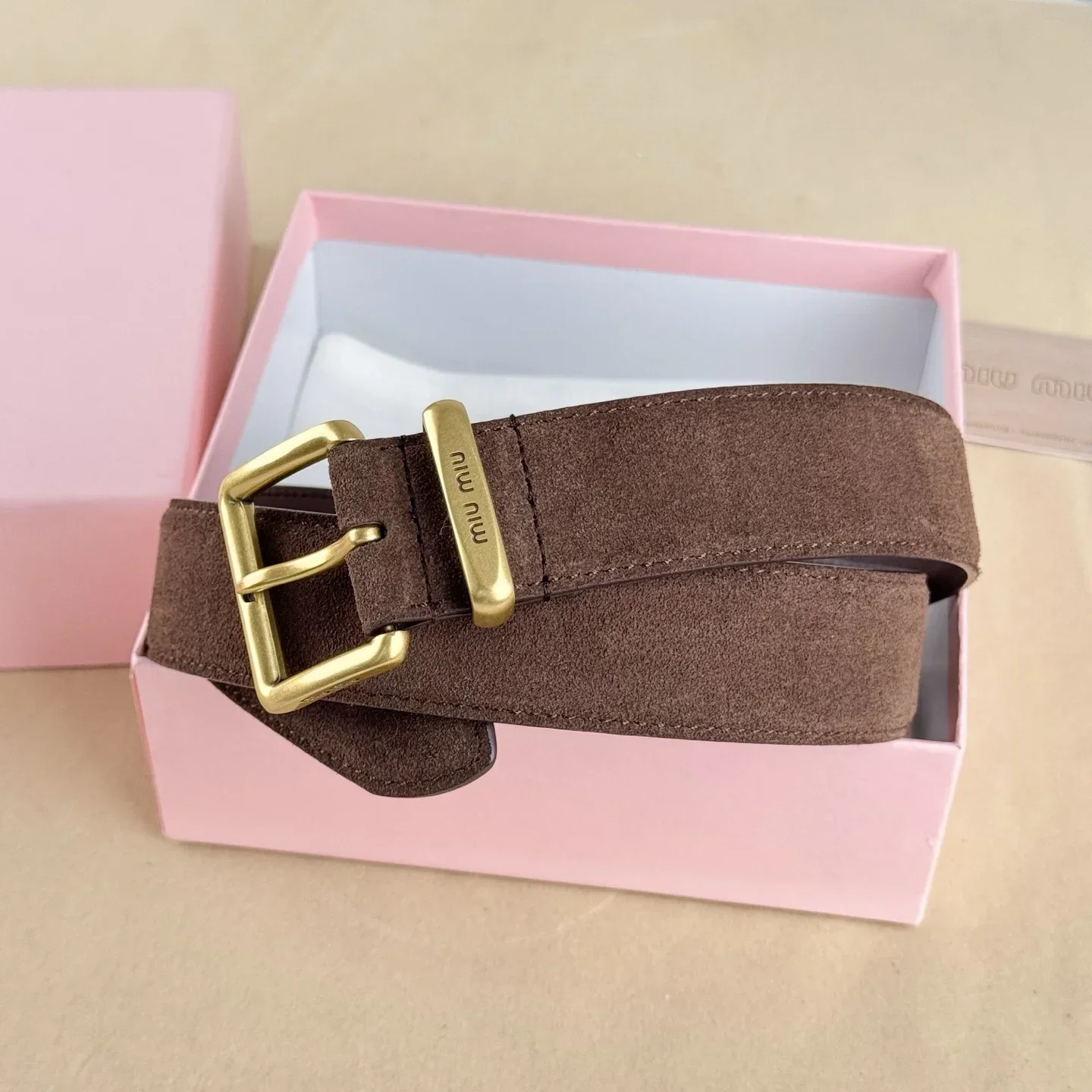 Color: Yellow, Belt Length: 85cm - High-end Gift Simple and Elegant Suede Handmade Belt Metal Buckle Fashion Belt MIU Series Trendy Women's Belt Suede Belt Luxury
