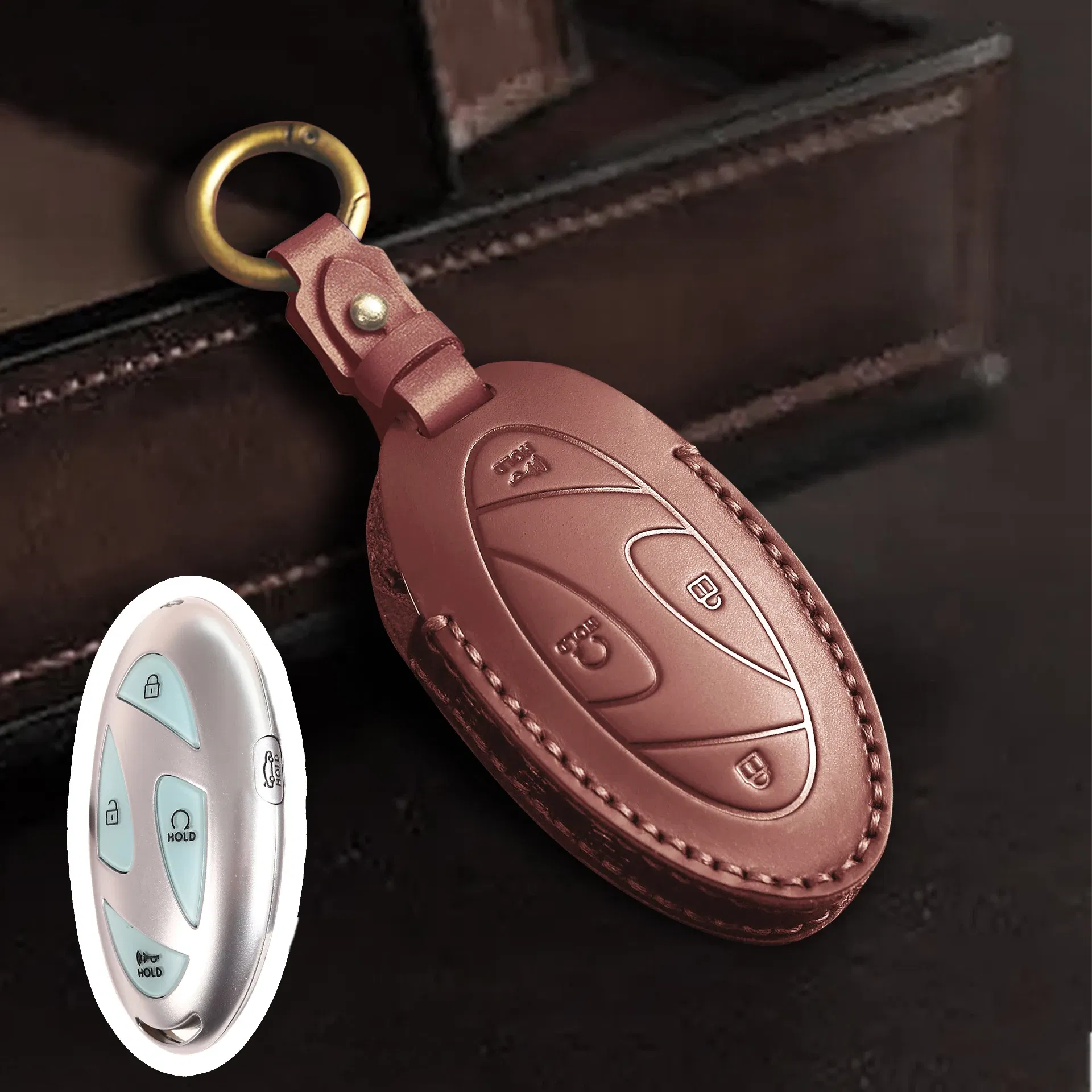 Color Name: Violet - Car Leather Key Case Cover Holder For Hyundai Ionic 6 Grandeur GN7 Kona Ev New Grand Prix 5Buttons Romote Key 2023 Car Supplies