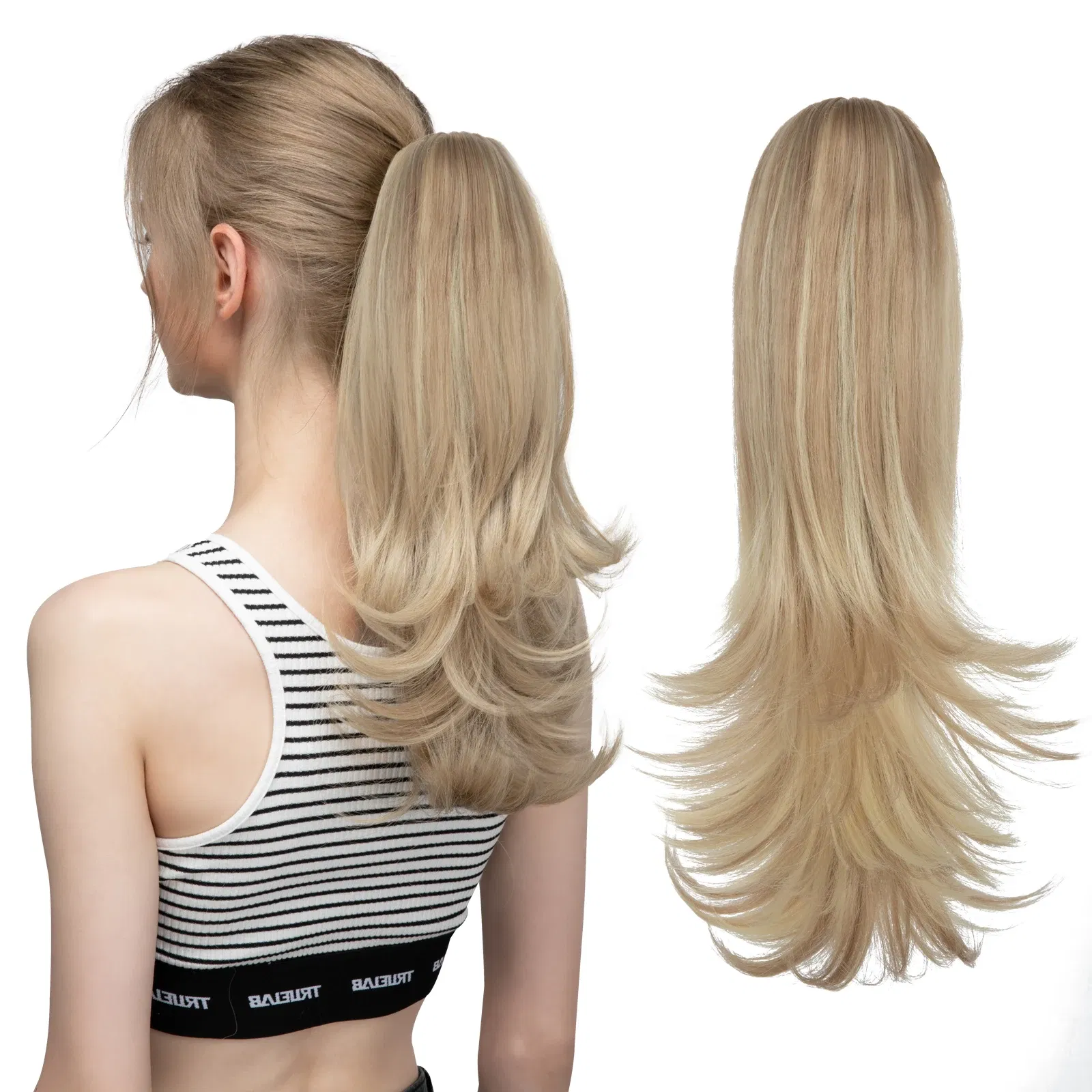 Color: P1B/30, Bulk Buy: 1pc, Stretched Length: 14inches - Synthetic Claw Clip In Ponytail Hair Extensions Wavy Hairpiece 14" Fake Blonde Black Hair False Pigtail With Elastic Band