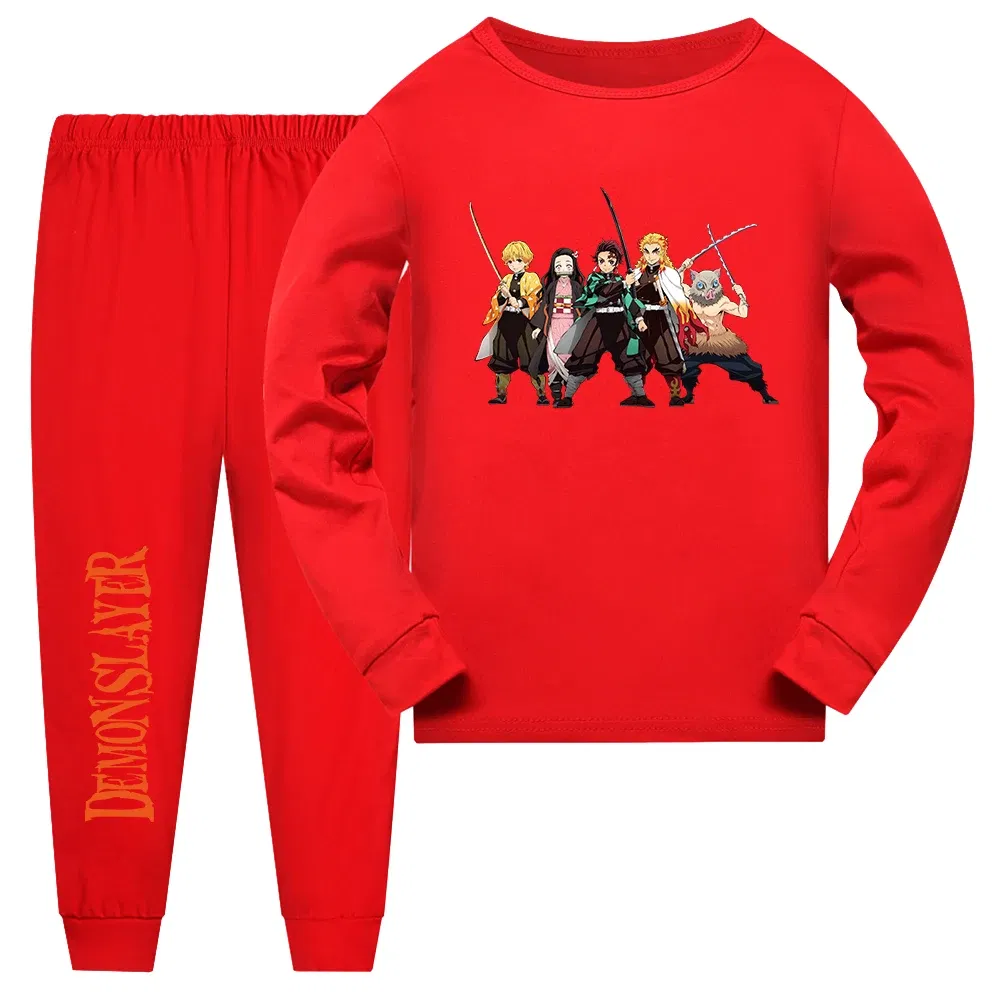 Color: Ivory, Kid Size: 14 - Demon Slayer Sleepwear Kamado Tanjirou Kamado Nezuko Agatsuma Zenitsu Children's Homewear Suit Long-sleeve Two-piece Pajamas Set