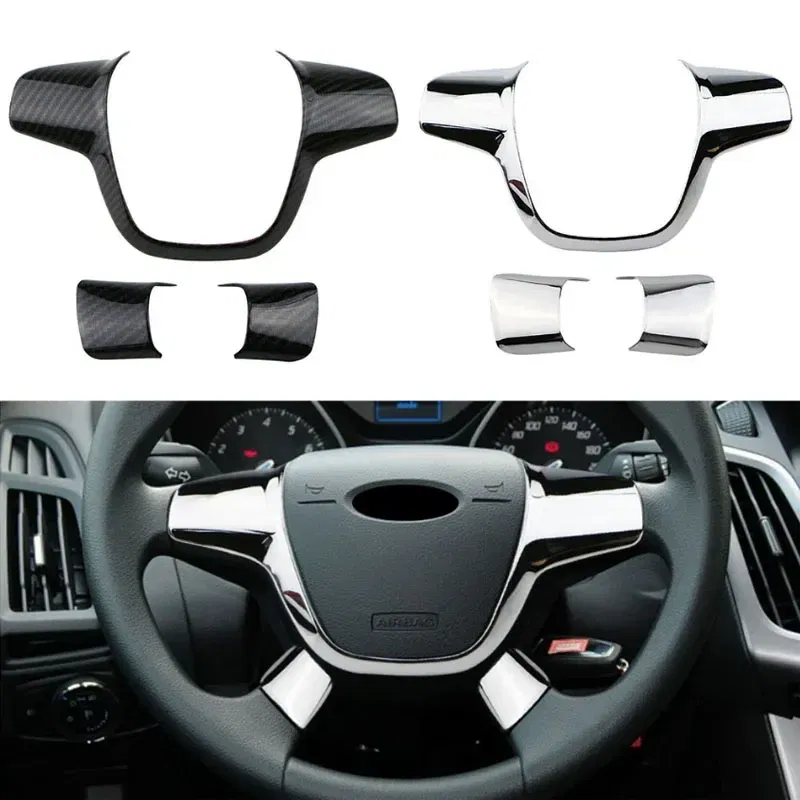 Color Name: GRAY - ABS Car Steering Wheel Cover Sequin Trim Sticker for Ford Focus 3 Mk3 Kuga Escape 2012 2013 2014 2015 accessories