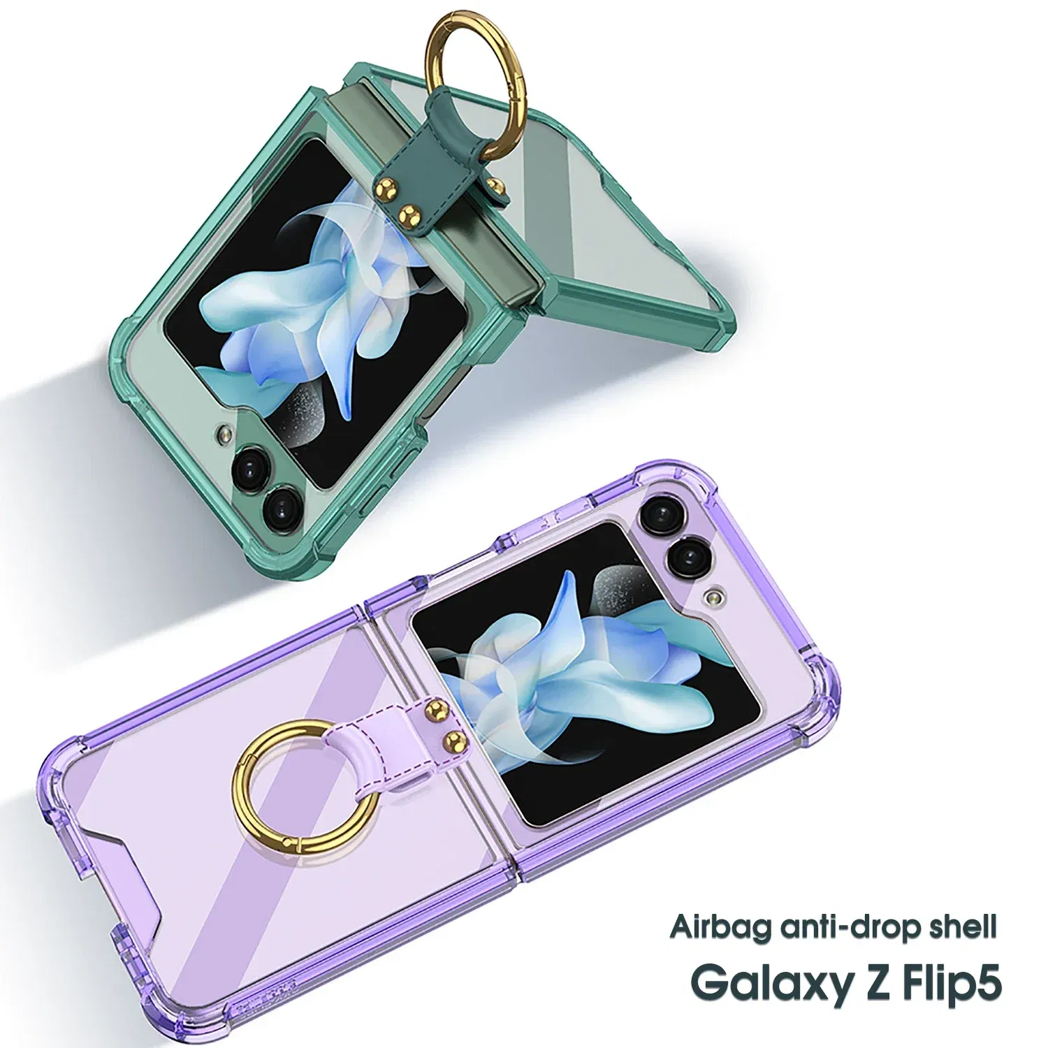 Material: Canvas, Color: Sky blue - Transparent Electroplated Airbag Ring Phone Case for Samsung Galaxy Z Flip 5 4 3 5G Flip5 Flip4 Flip3 5G Stand Shockproof Cover