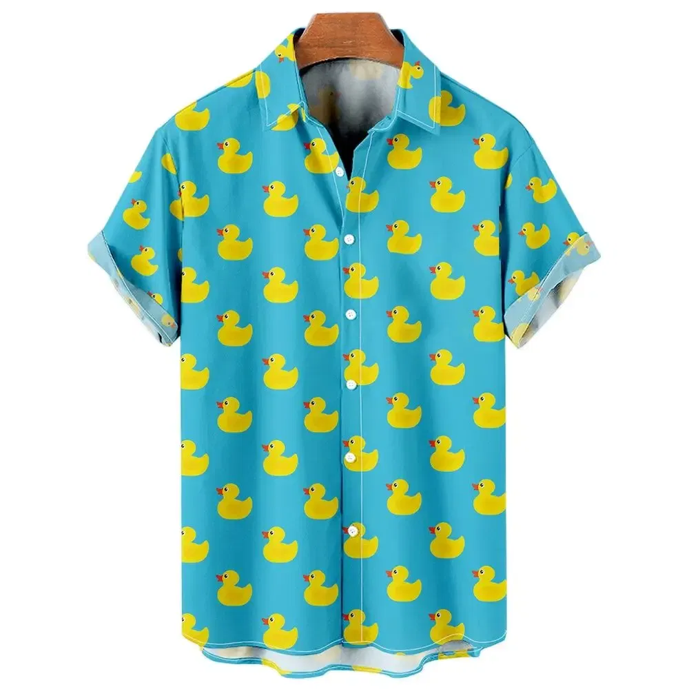 Color: GRAY, Size: XXXL - Duck 3d Print Shirts Men Fashion Hawaiian Shirt Short Sleeve Casual Beach Shirts Boys Single-Breasted Blouse Men's Clothing