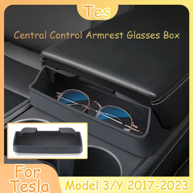 For Tesla 2023 Model 3 Model Y Central Control Armrest Glasses Pocket Accessories 2023 Glasses Case Silicon Storage Casket