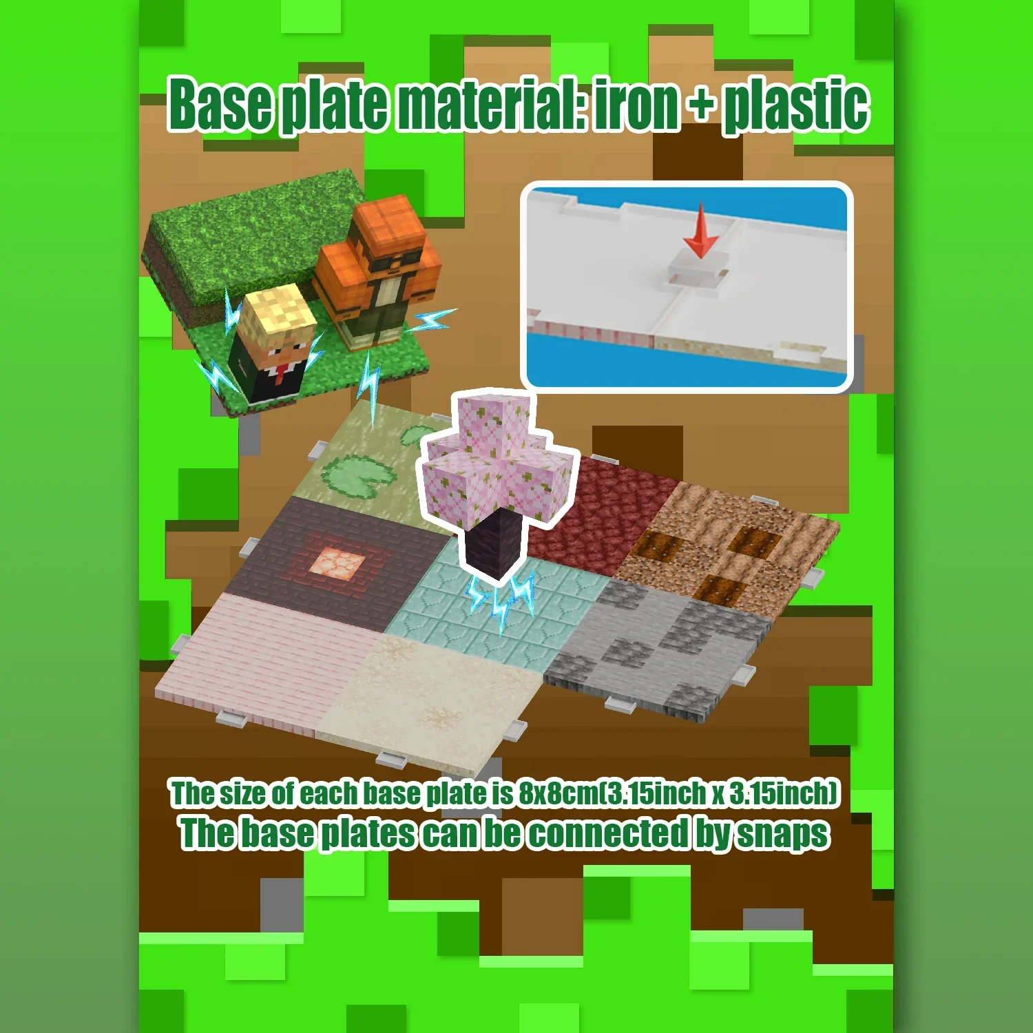 Color: green - Magnetic Building Blocks Mine World Magnet Cube Set for Boy Girl Kid Age 3+ DIY Pixel style Model Base plate STEM Toy Baseplate