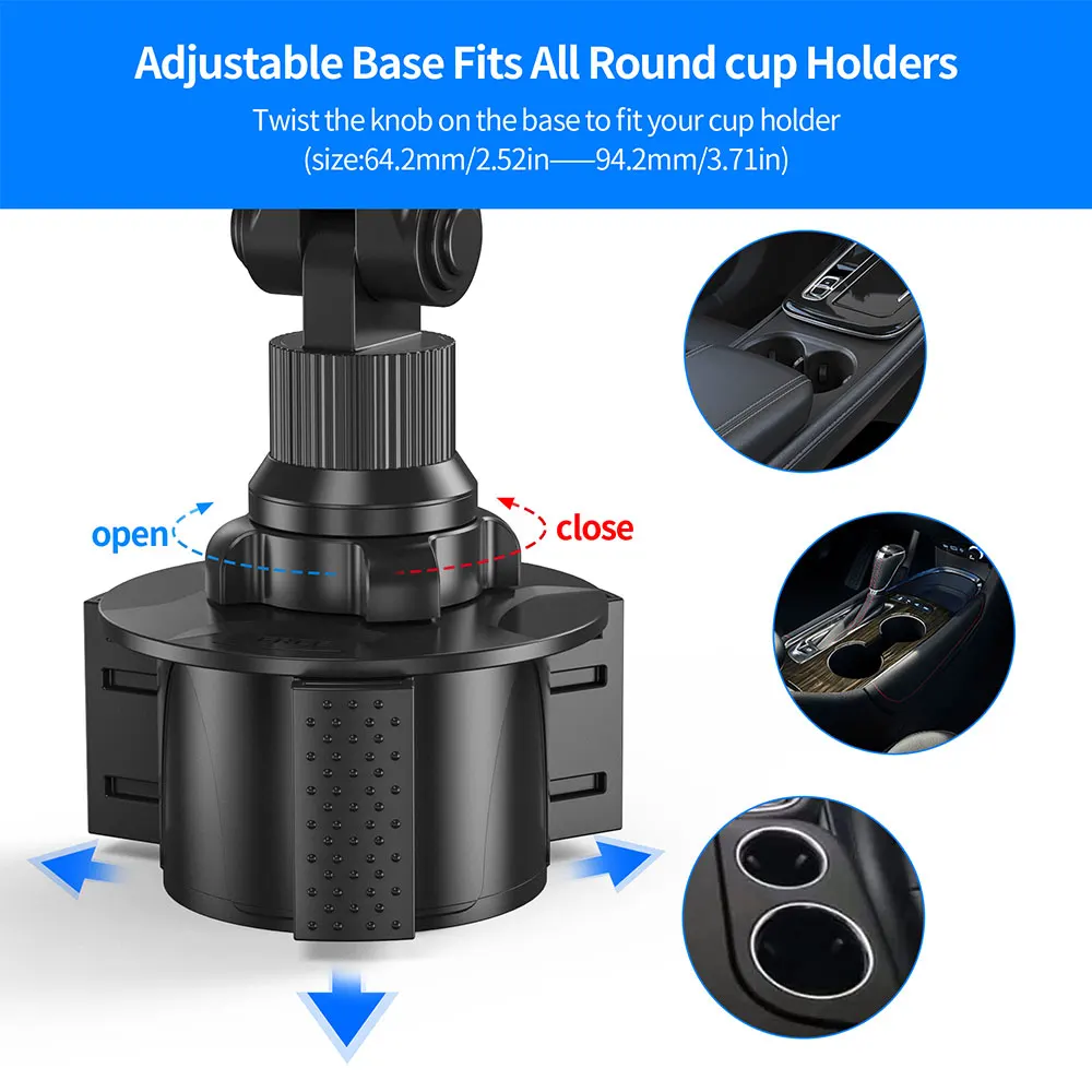 Dual Head Swivel Cup Holder Multifunctional Car Phone Brackets Drink Slot Holds Multiple Devices Simultaneously 3-7 Inches