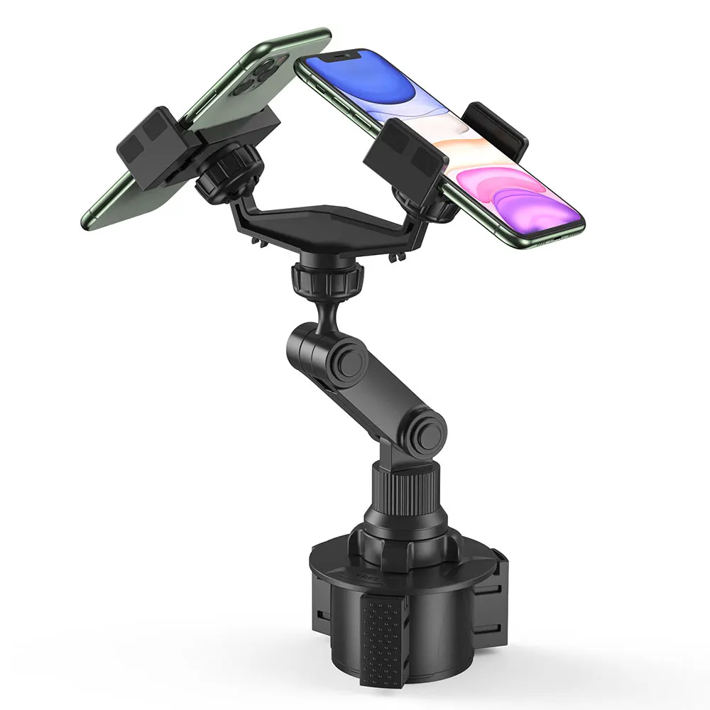 Dual Head Swivel Cup Holder Multifunctional Car Phone Brackets Drink Slot Holds Multiple Devices Simultaneously 3-7 Inches
