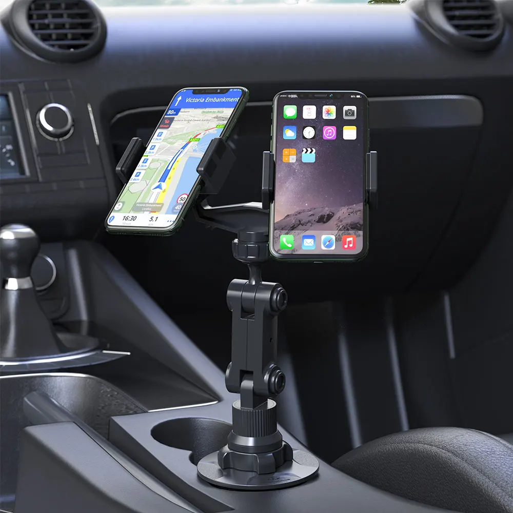 Dual Head Swivel Cup Holder Multifunctional Car Phone Brackets Drink Slot Holds Multiple Devices Simultaneously 3-7 Inches