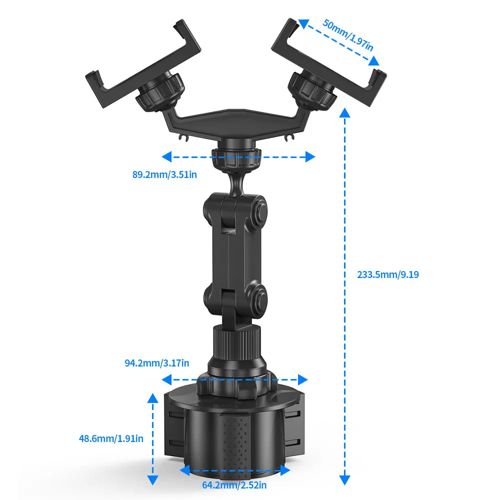 Dual Head Swivel Cup Holder Multifunctional Car Phone Brackets Drink Slot Holds Multiple Devices Simultaneously 3-7 Inches