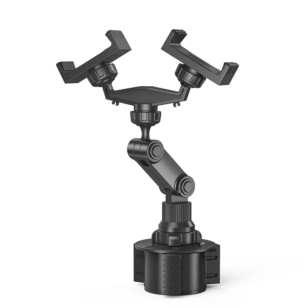Dual Head Swivel Cup Holder Multifunctional Car Phone Brackets Drink Slot Holds Multiple Devices Simultaneously 3-7 Inches