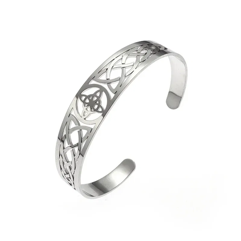 Metal color: ROSE GOLD COLOR - Witch Knot Cuff Stainless Steel Pagan Witchcraft Symbols Magic Knot Women\'s Good Luck Amulet Bracelet Celtic Knot Bracelet