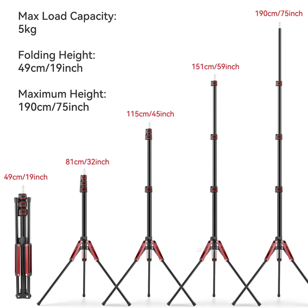 Color: DARK GRAY, Ships From: CHINA - 1.9M/75Inch Aluminium Light Stand Photography Light Tripod Monopod Light Bracket for LED Video Light Flash Travel 1/4 Screw