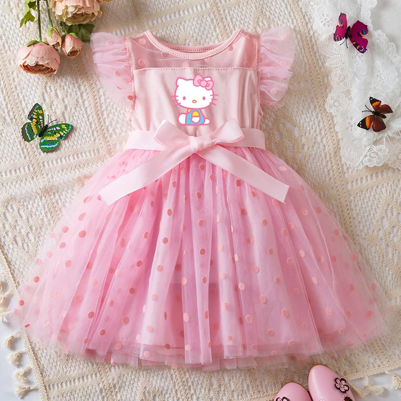 Color: GRAY, Size: M - Hello Kitty 2-6Y Baby Girl Dress Princess Mesh Skirt Summer Sleeveless Wedding Party Dresses for Girls Summer