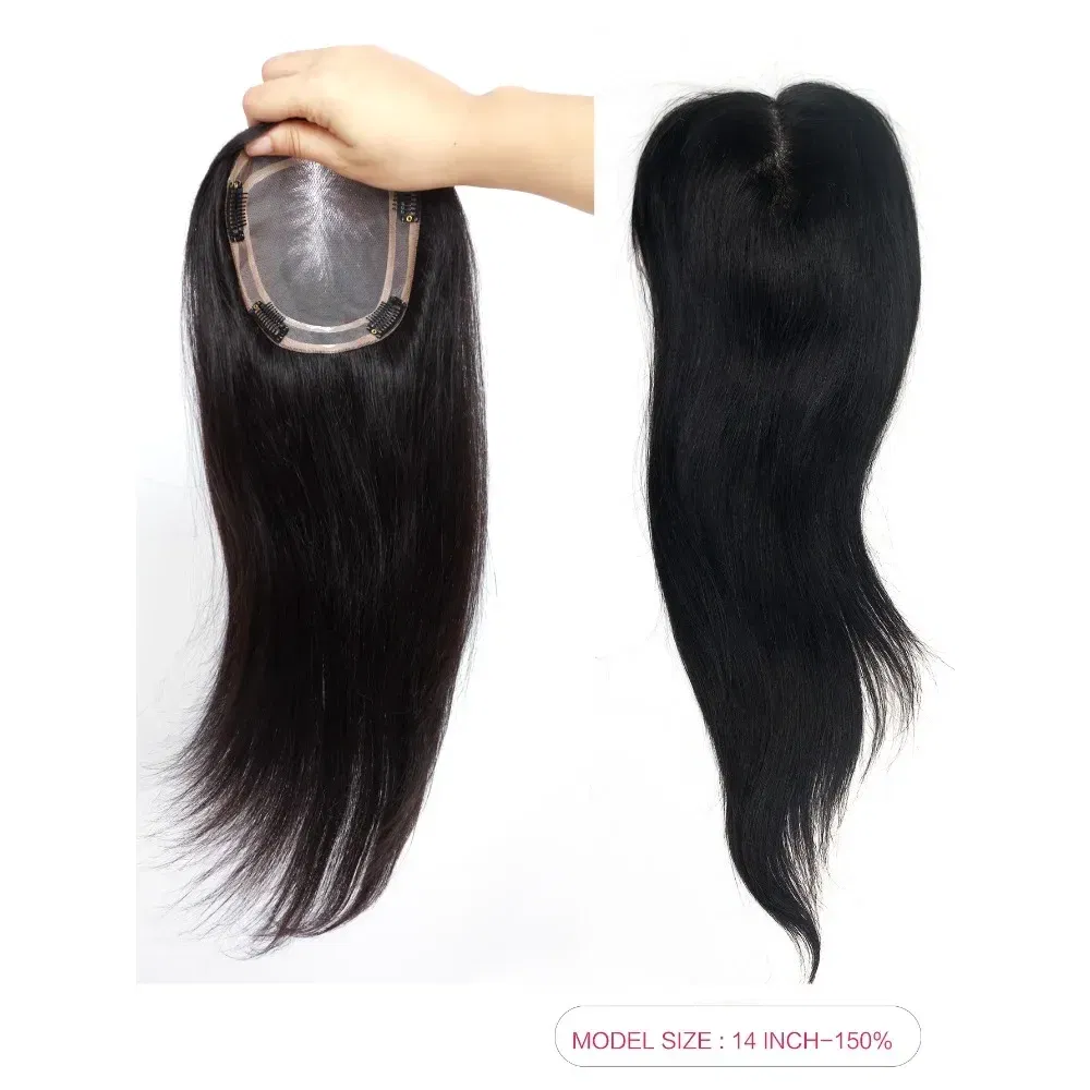 Toupee Color: 1b#, Toupee Size: 5x7, Toupee Design: free, Toupee Density: 120%, Length: 16 inches - 5.5X6inch Mono Base Brazilian Remy Human Hair Topper 12"-18" Double Pu Around Thick Invisible Mono Topper for Women Hairpieces