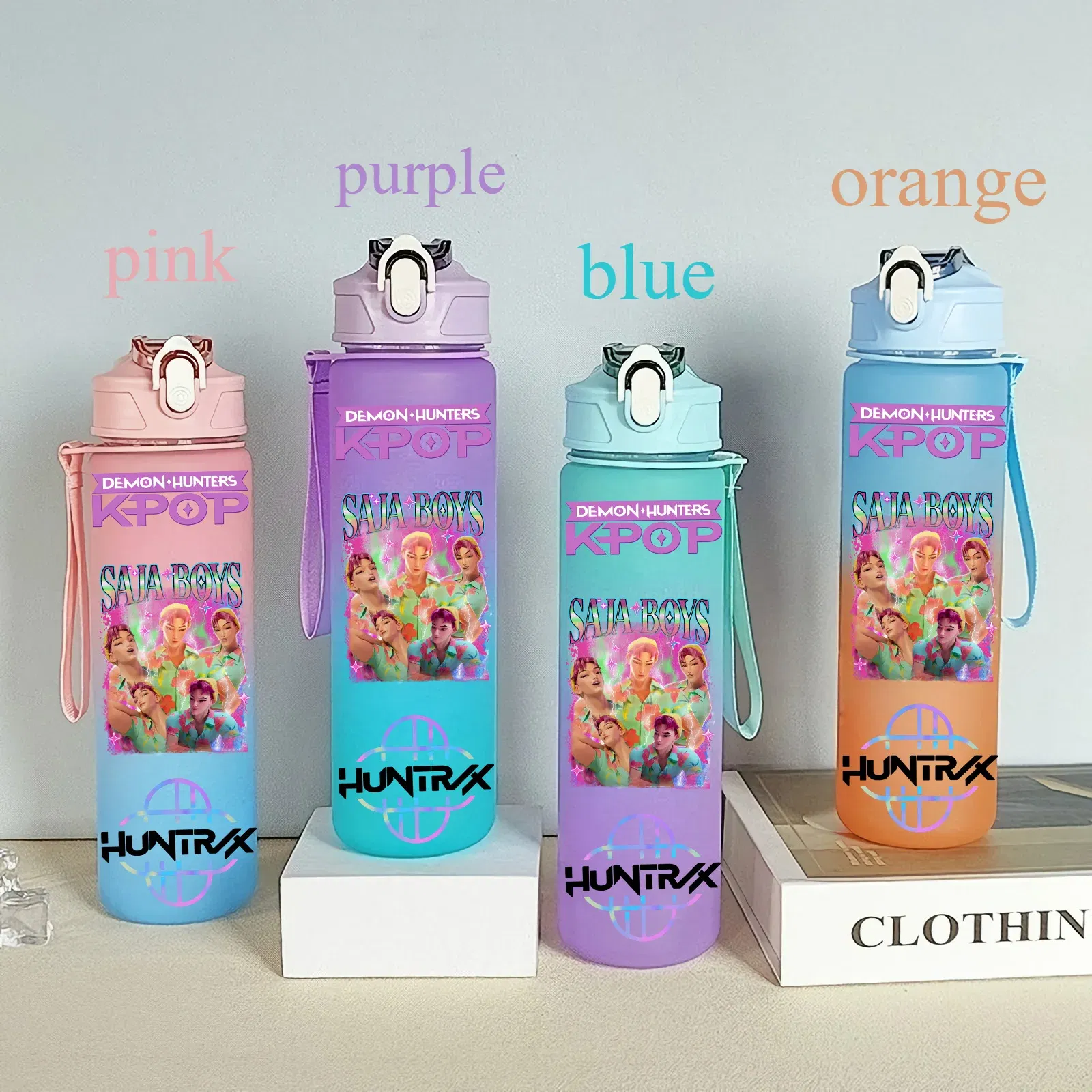 Color: Pink, Size: 12" - 750ML K-pop Demon Hunters HUNTR X Rumi Mira Zoey Jinu Celine Kpop Plastic Water Cup K Pop Drinking Bottle School Huntrix Gourde