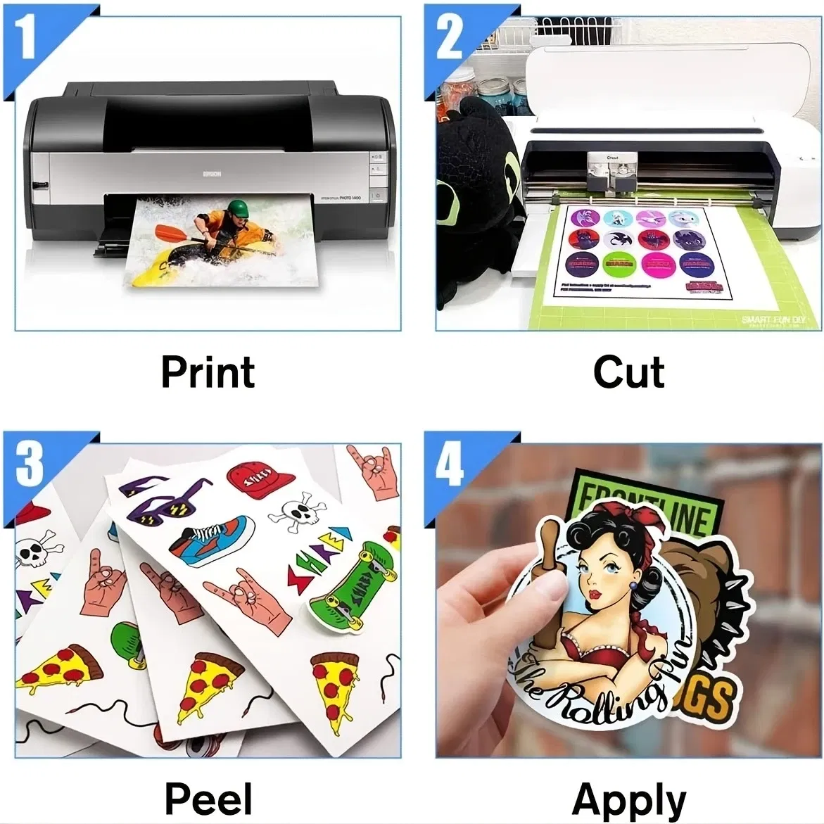 Color: Light White - Printable Vinyl Sticker Paper for Inkjet laser Printer Glossy White Matte 20 Self-Adhesive Sheets Waterproof Decal Paper 8.5x11'