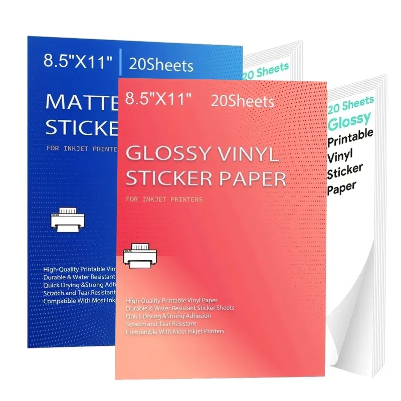 Color: Light White - Printable Vinyl Sticker Paper for Inkjet laser Printer Glossy White Matte 20 Self-Adhesive Sheets Waterproof Decal Paper 8.5x11'
