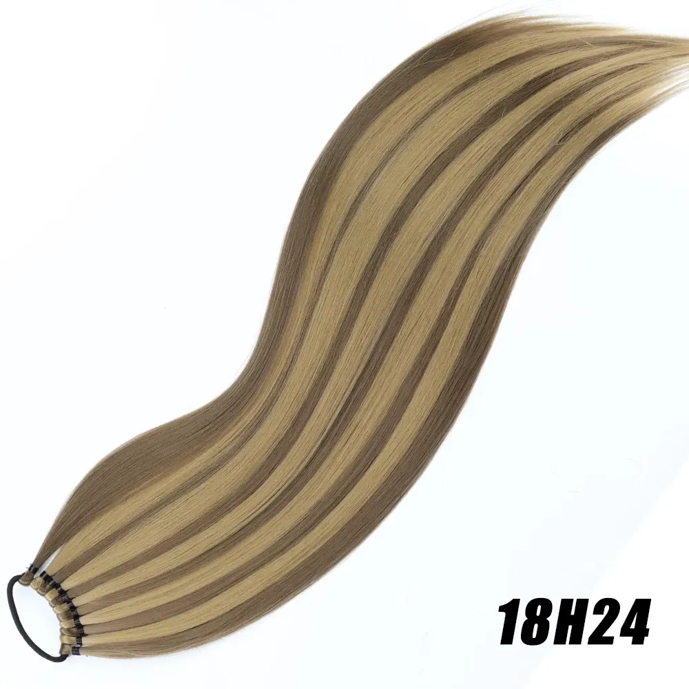 Color: T4/27/30, Ships From: CHINA, Stretched Length: 24inches - Synthetic 24Inch Ponytail Extensions Black Natural Braided Pony Tail Hairpiece Long Straight Rubber Band Hair For Women